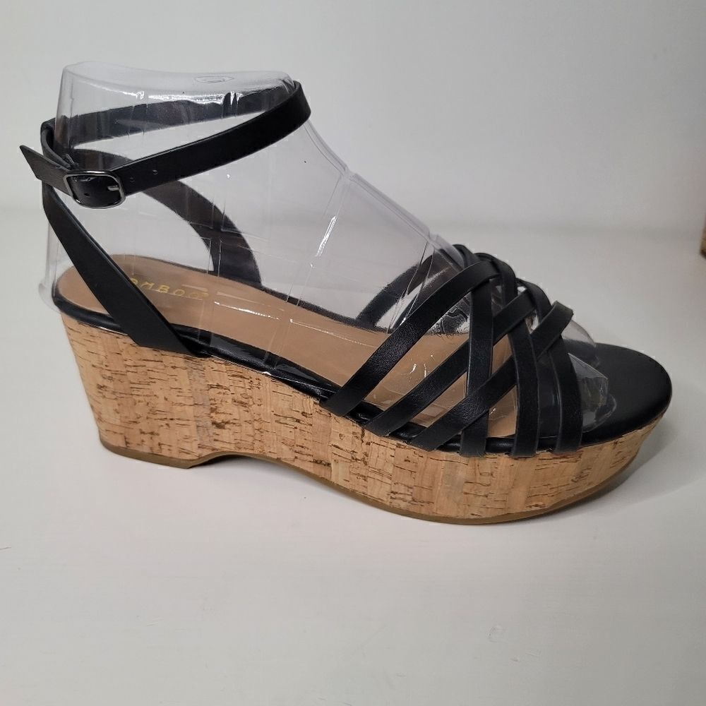 Bamboo black lattice strap platform sandal - Picture 6 of 9
